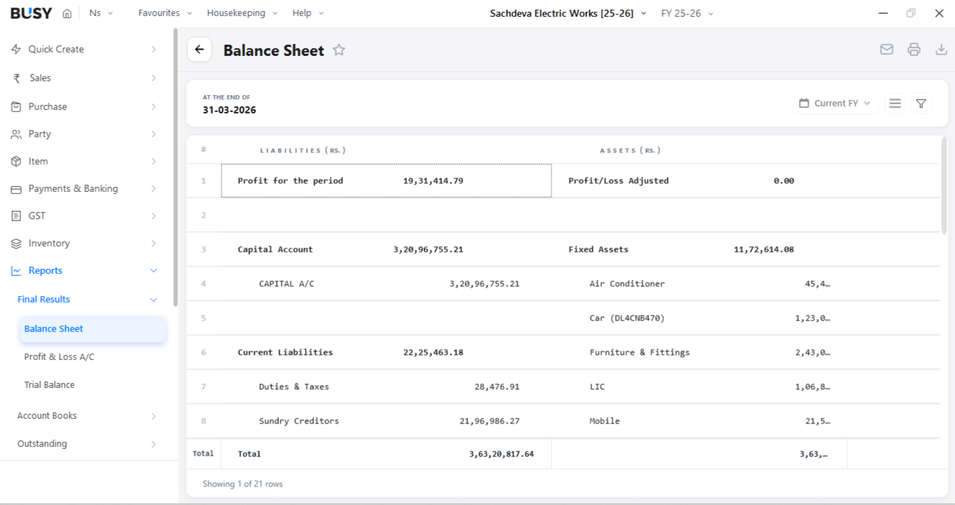 account screen