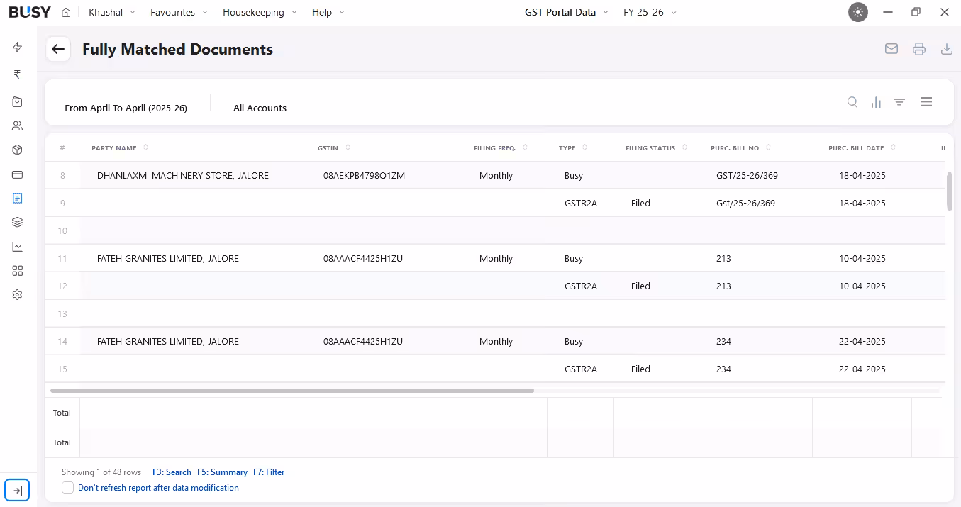 Auto purchase invoice matching with GSTR-2B in BUSY