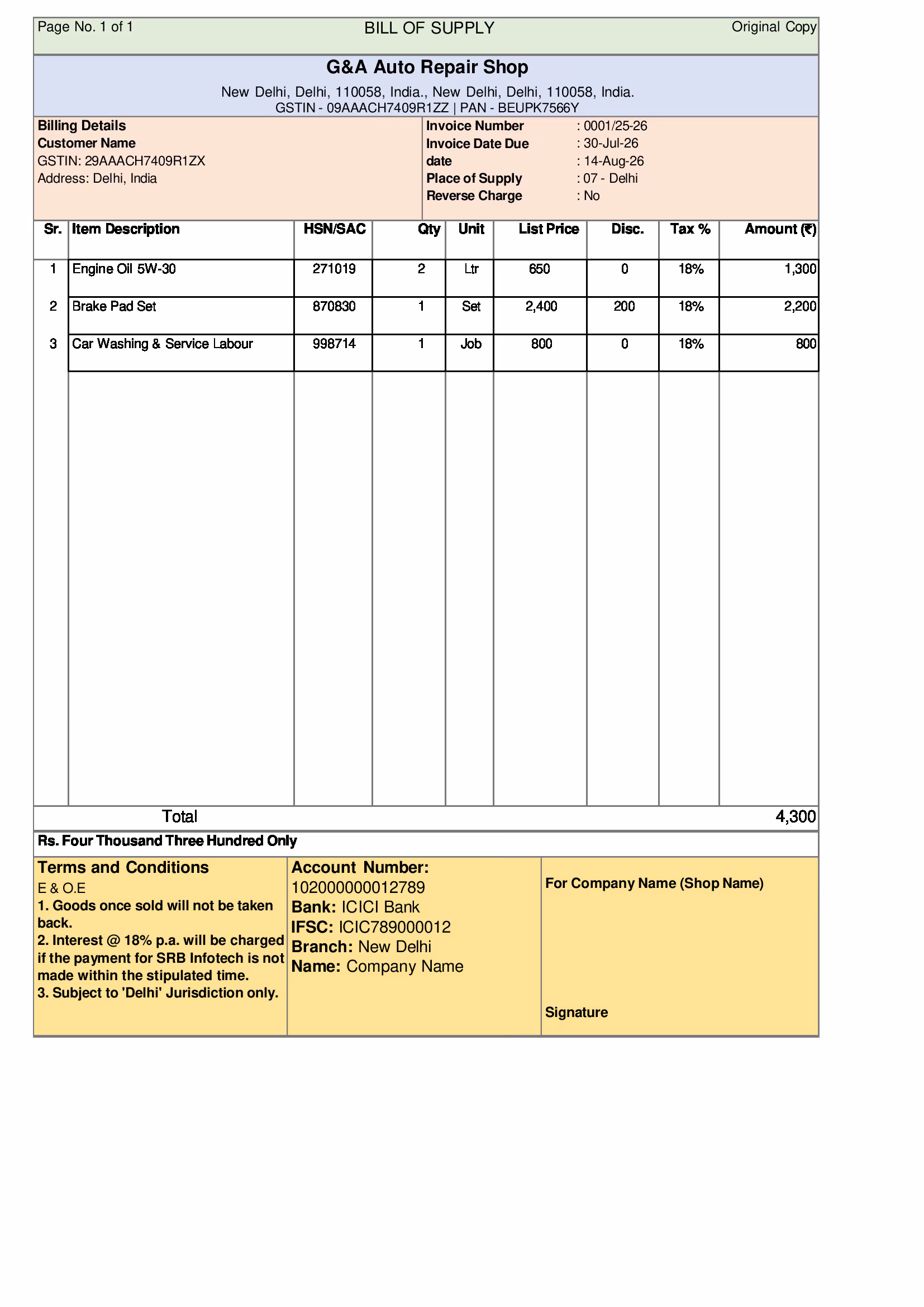 Auto Parts Invoice Template 3 Preview