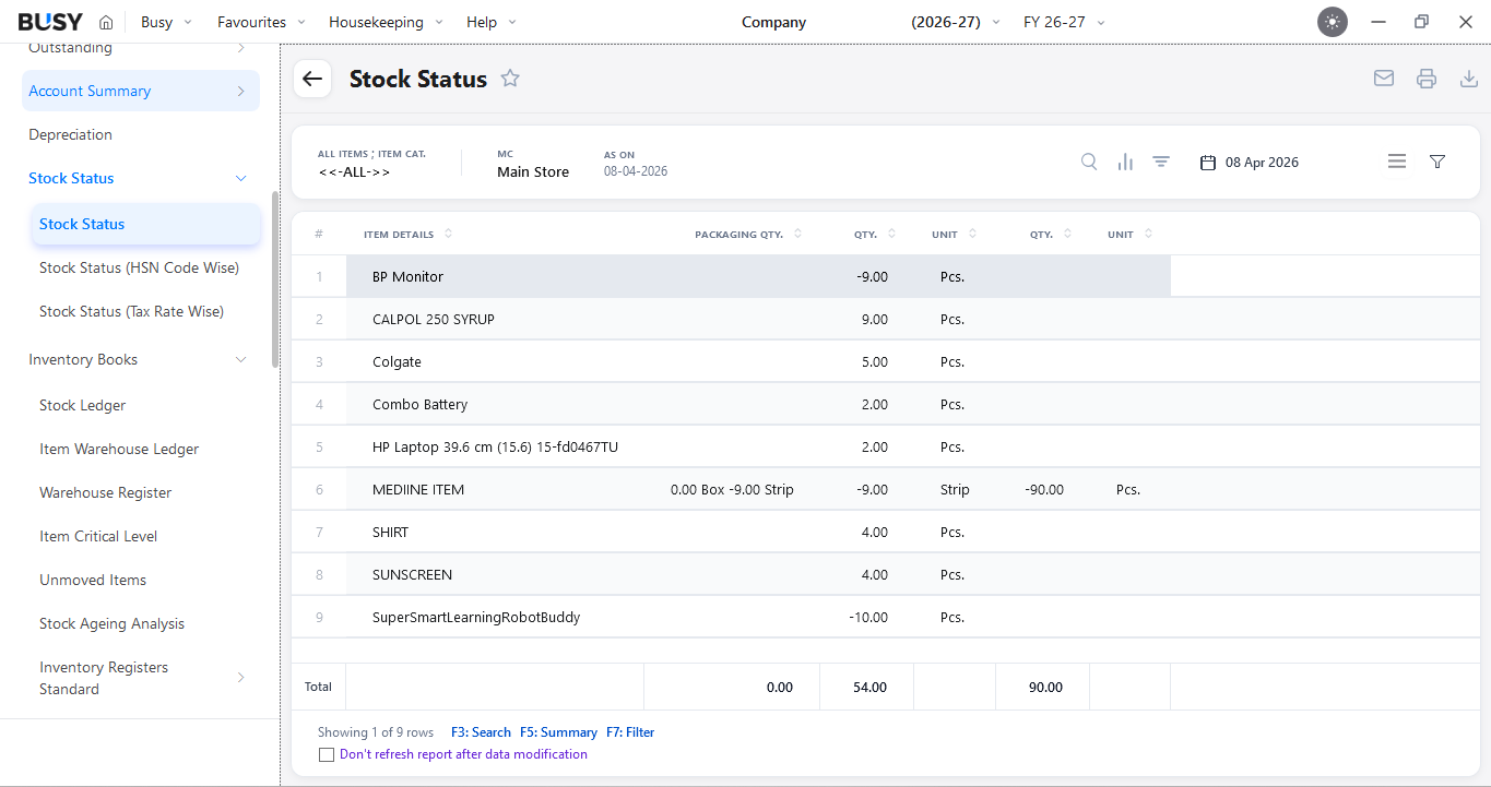 Godown-wise stock across multiple locations in BUSY