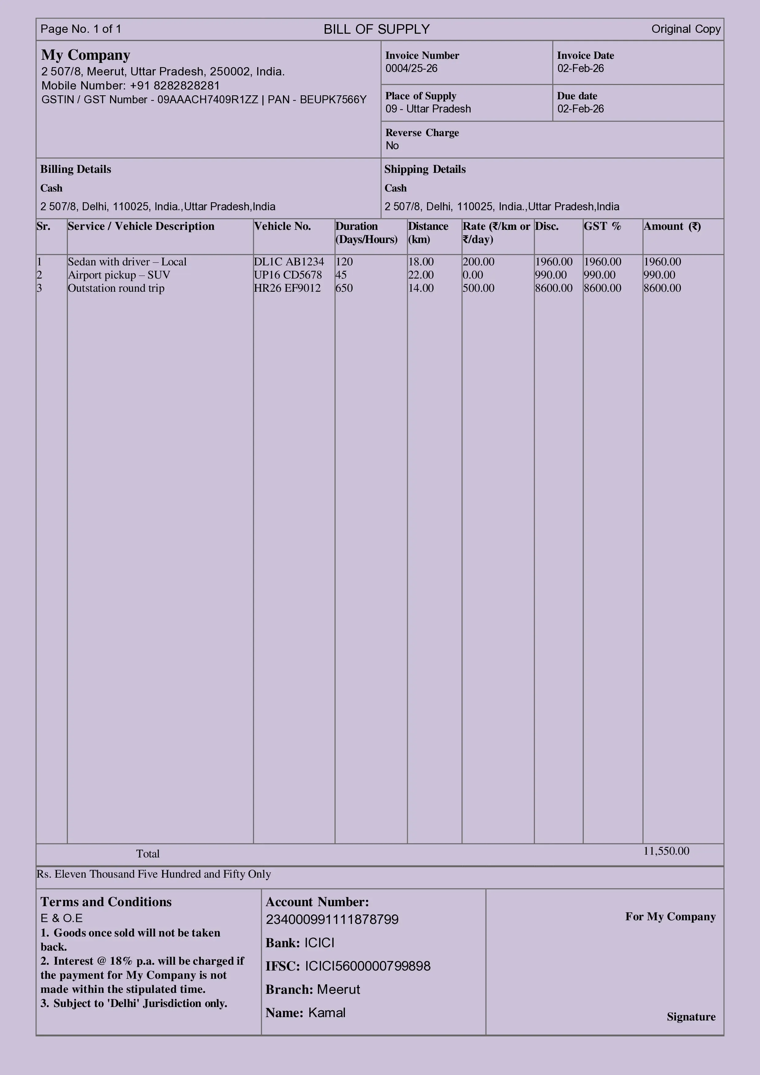 Car Rental Invoice Template 2 Preview