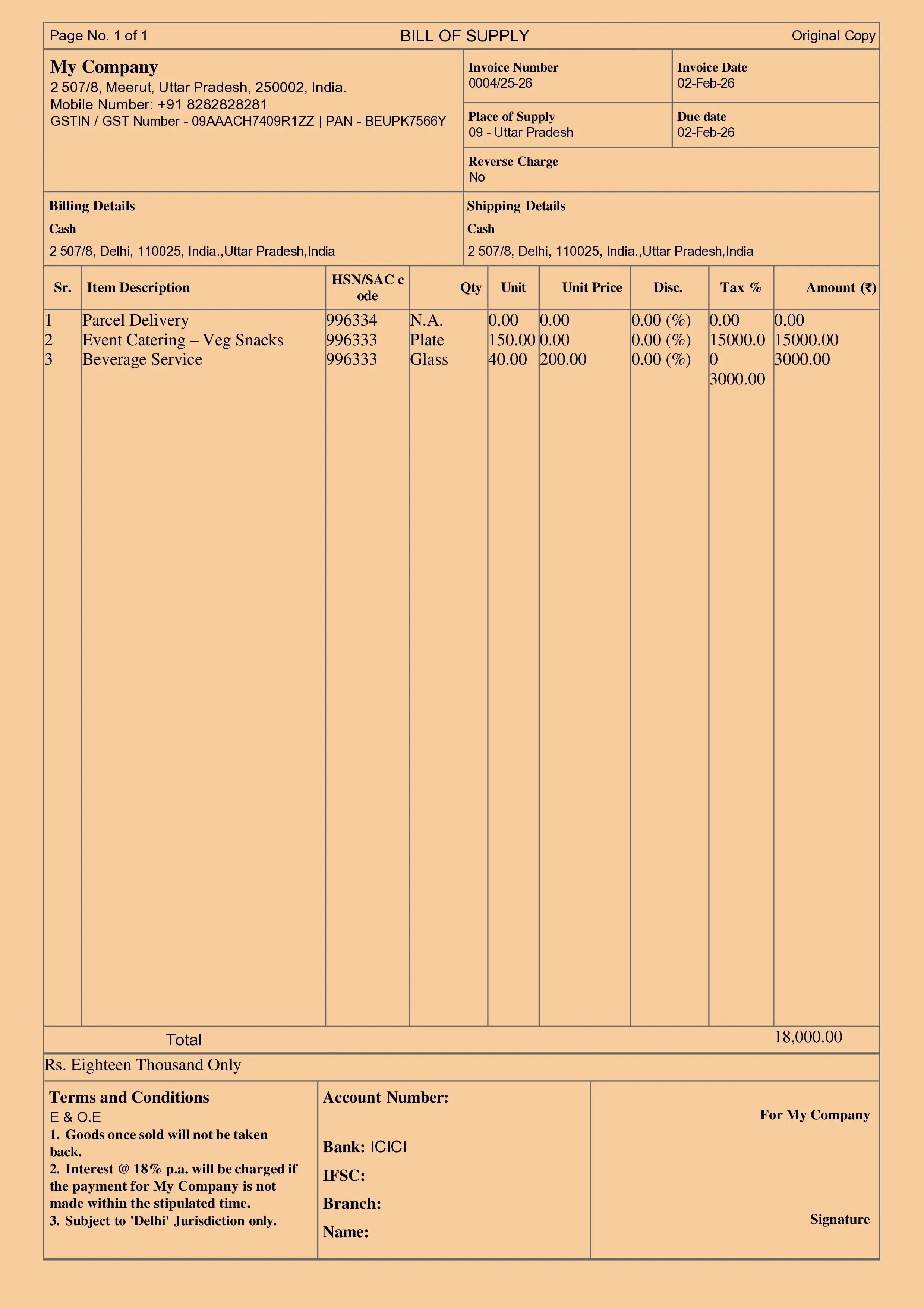 Catering Bill Format Preview