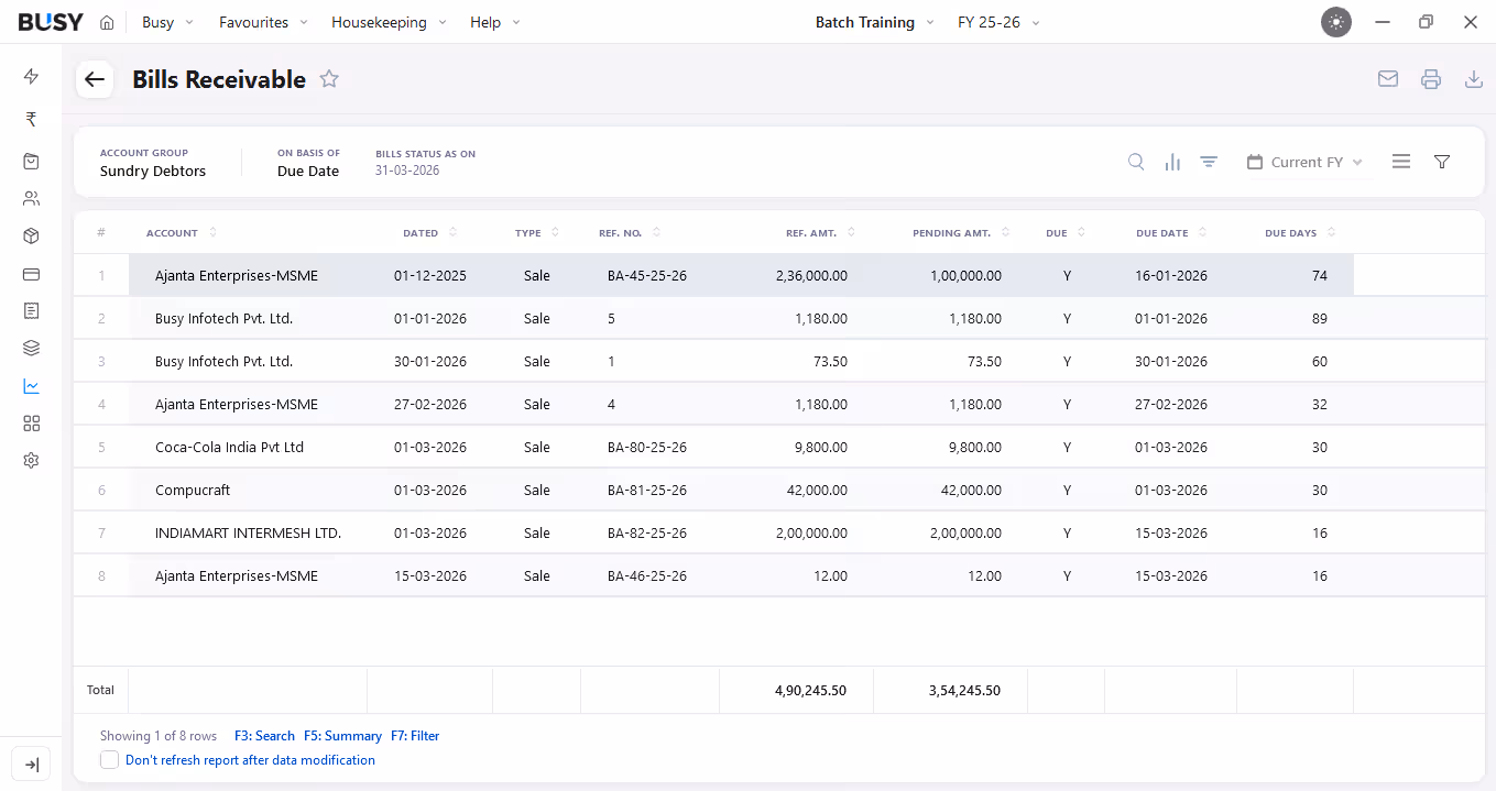 Receivables, payables and cash flow control in BUSY