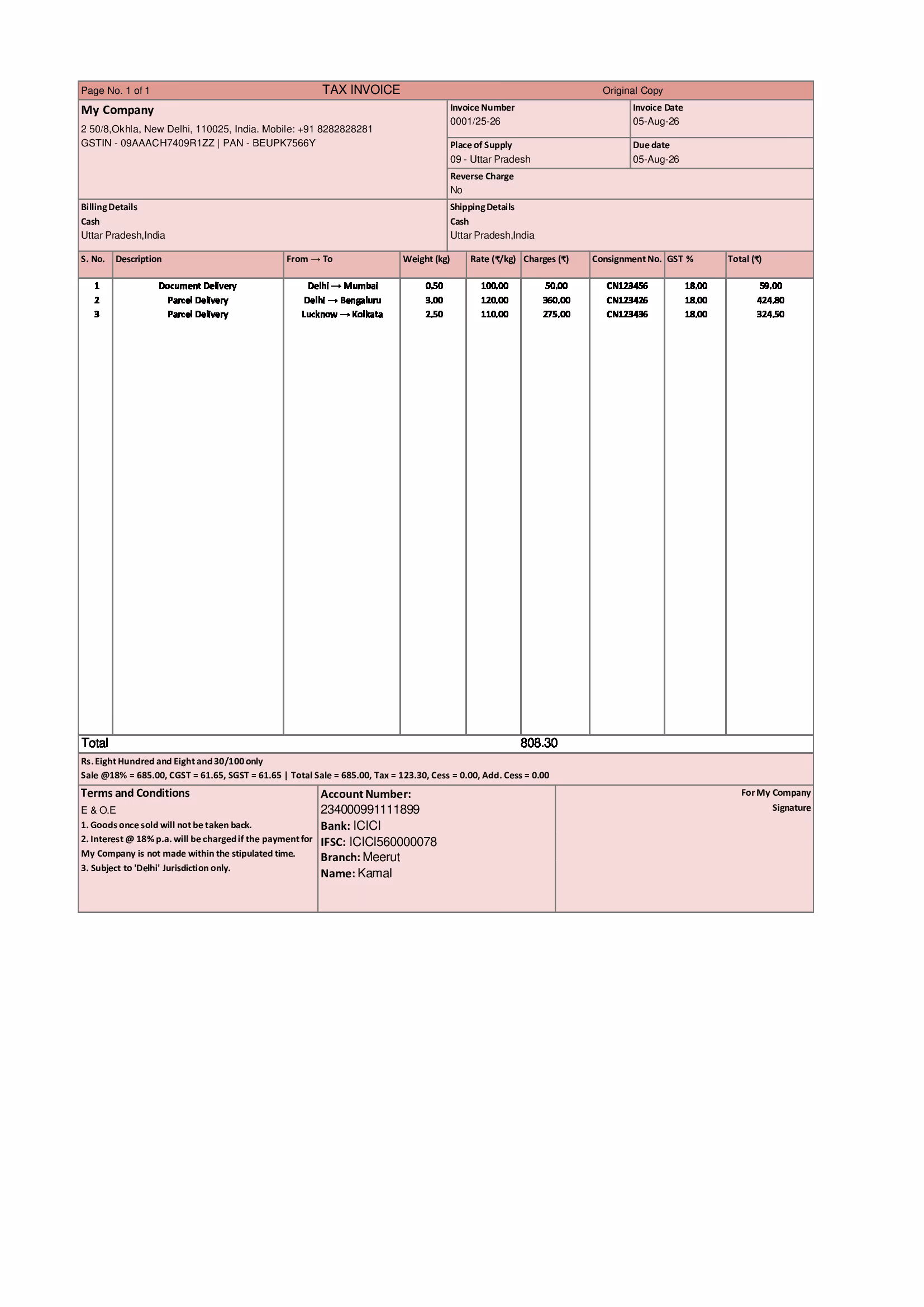 Courier Invoice Template 3 Preview