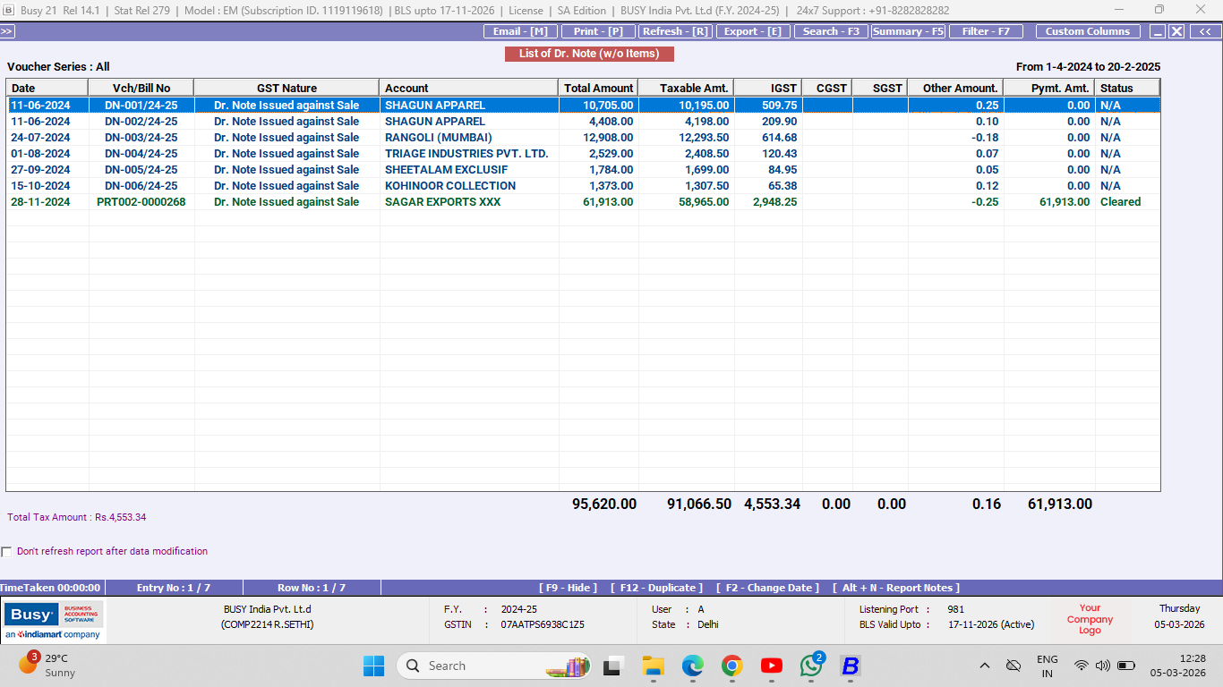 Debit note format example in Excel