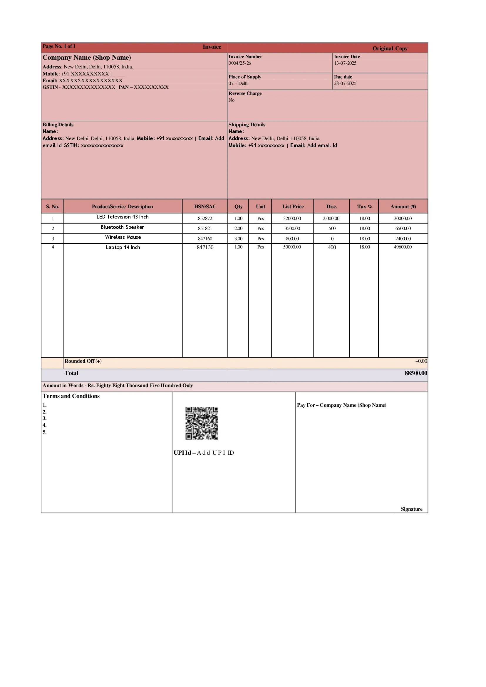Electronics Shop Invoice Template 3 Preview