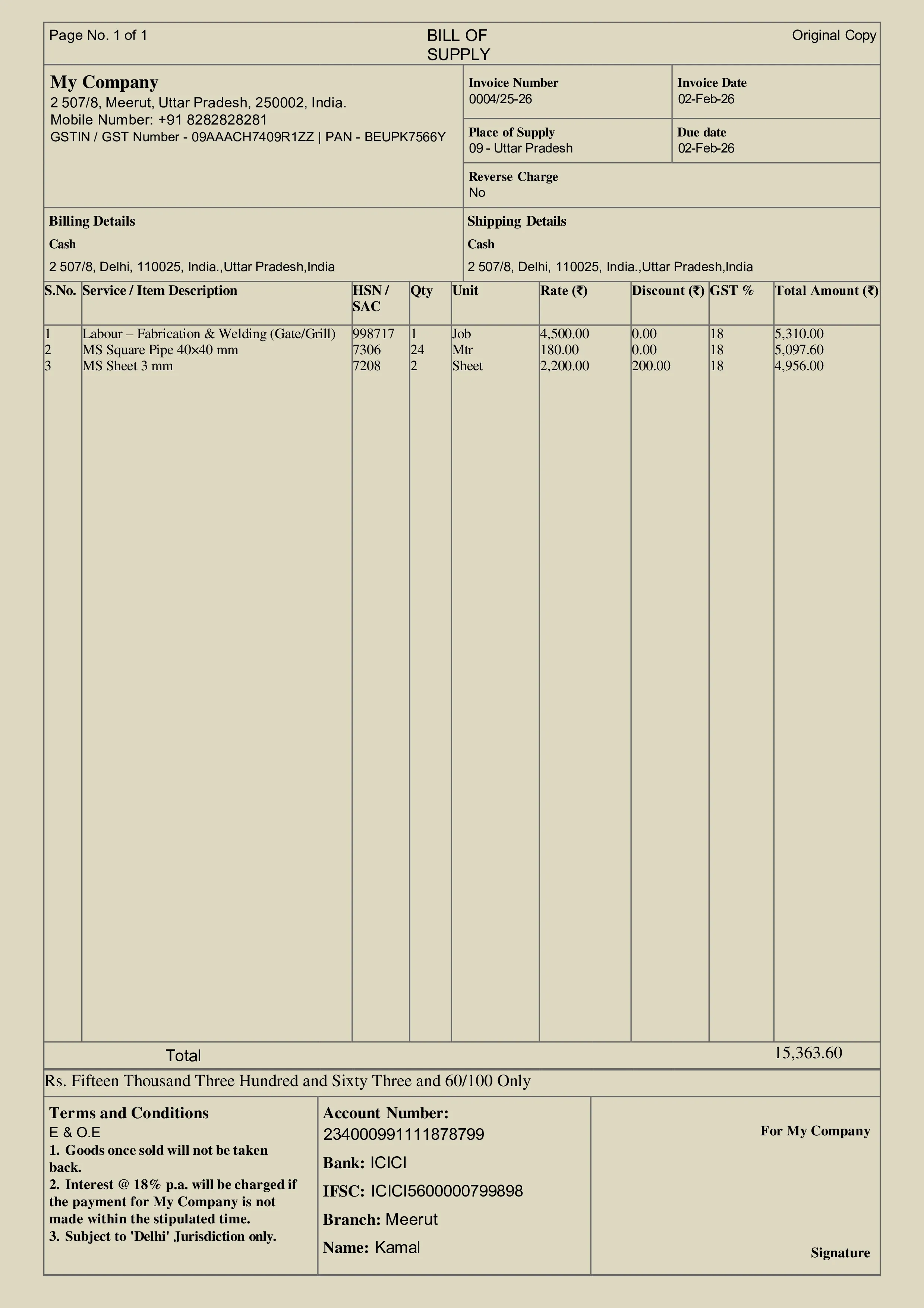Fabrication Invoice Template 2 Preview