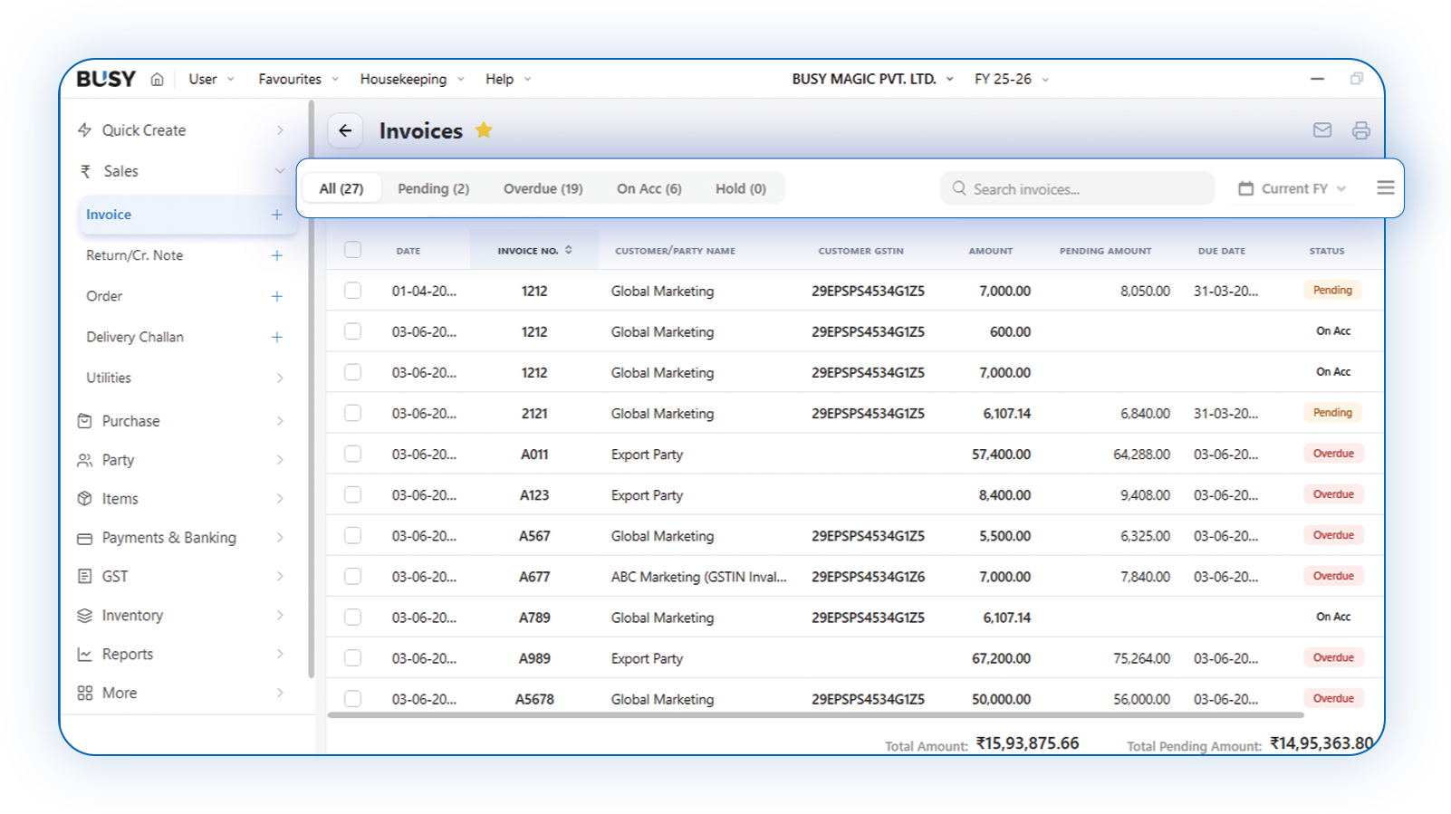 Filter and find vouchers quickly in BUSY