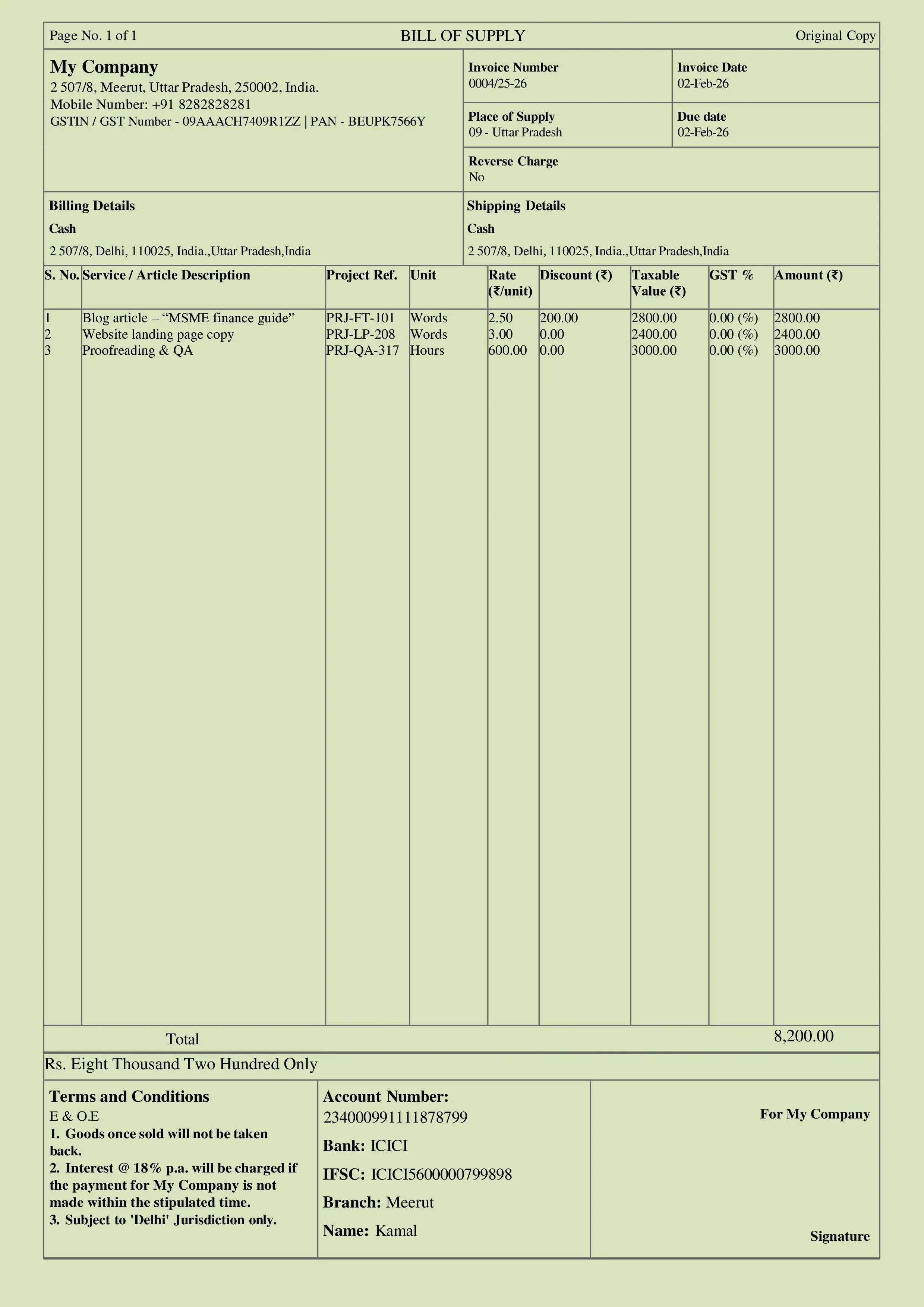 Freelance Writing Invoice Template 2 Preview