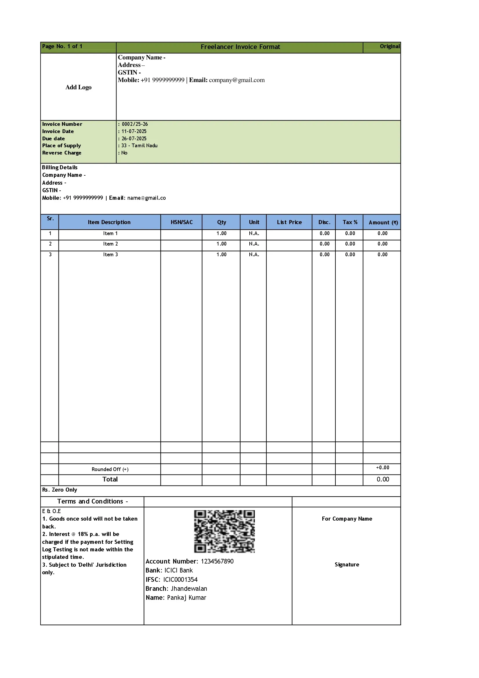 Freelancer Invoice Template 3 Preview