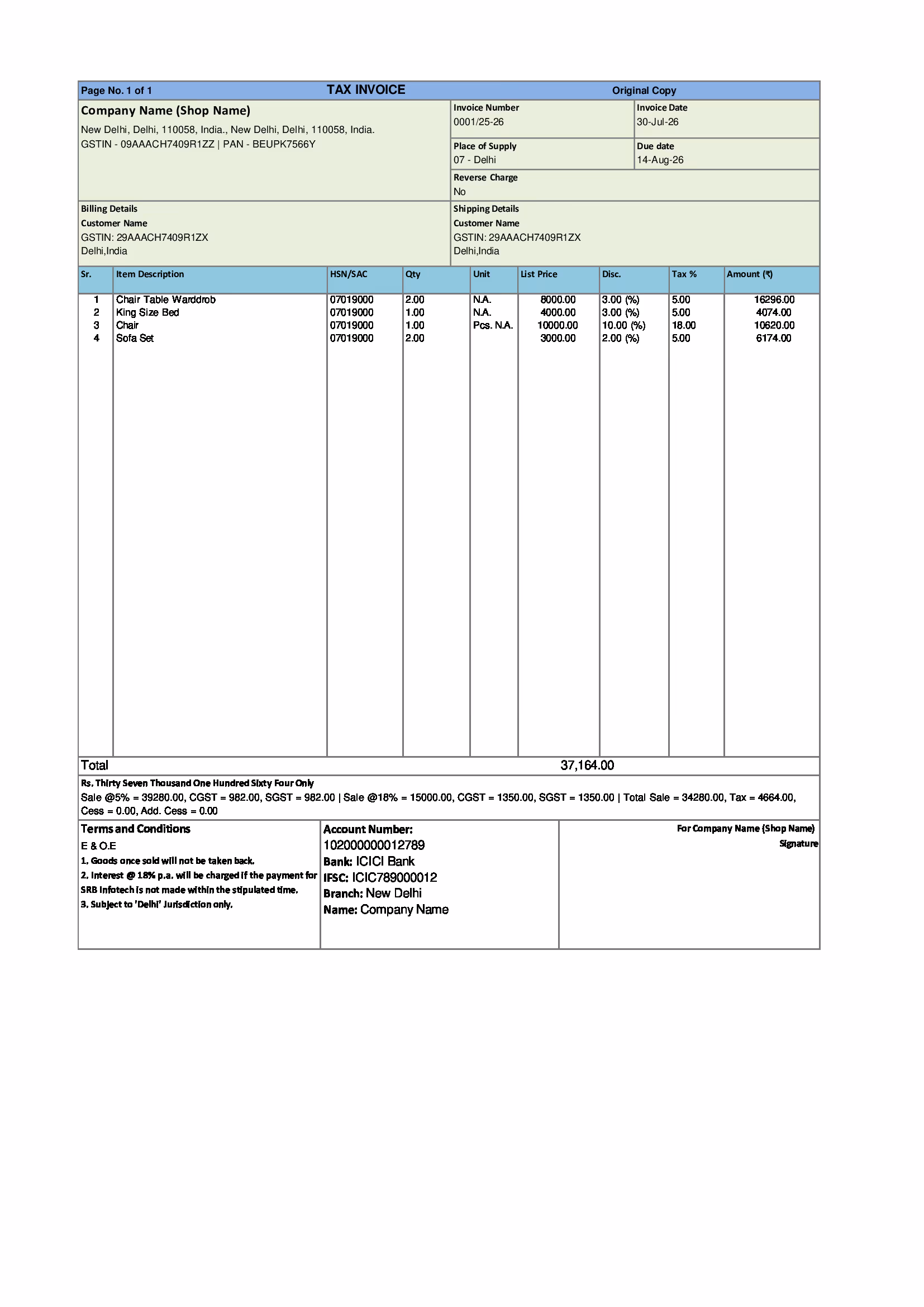 Furniture Shop Invoice Template 3 Preview