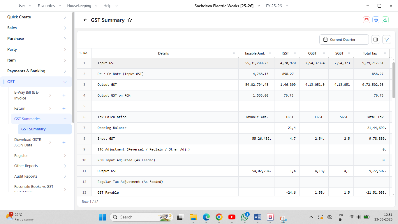 GST returns screen
