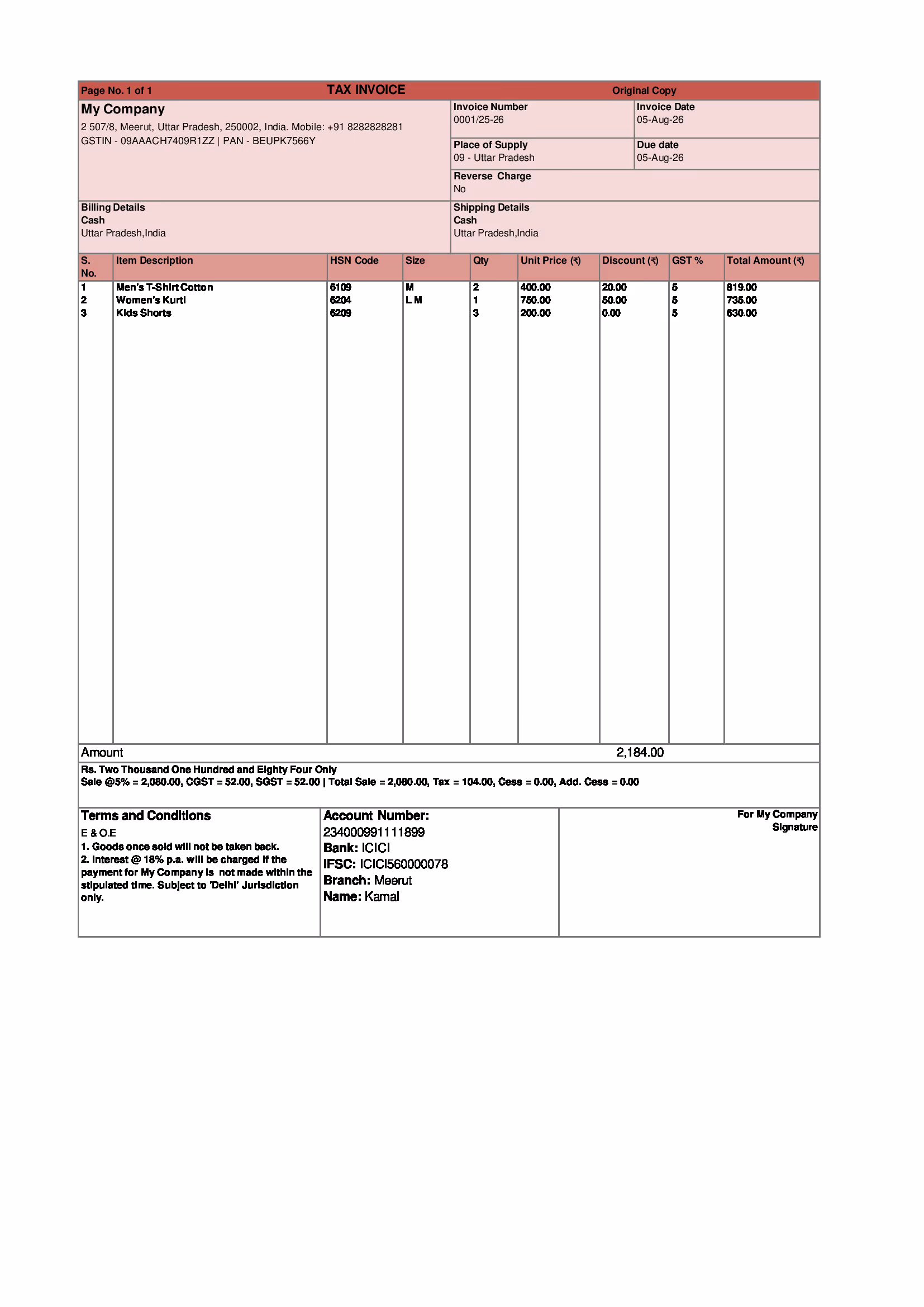Garment Shop Invoice Template 3 Preview