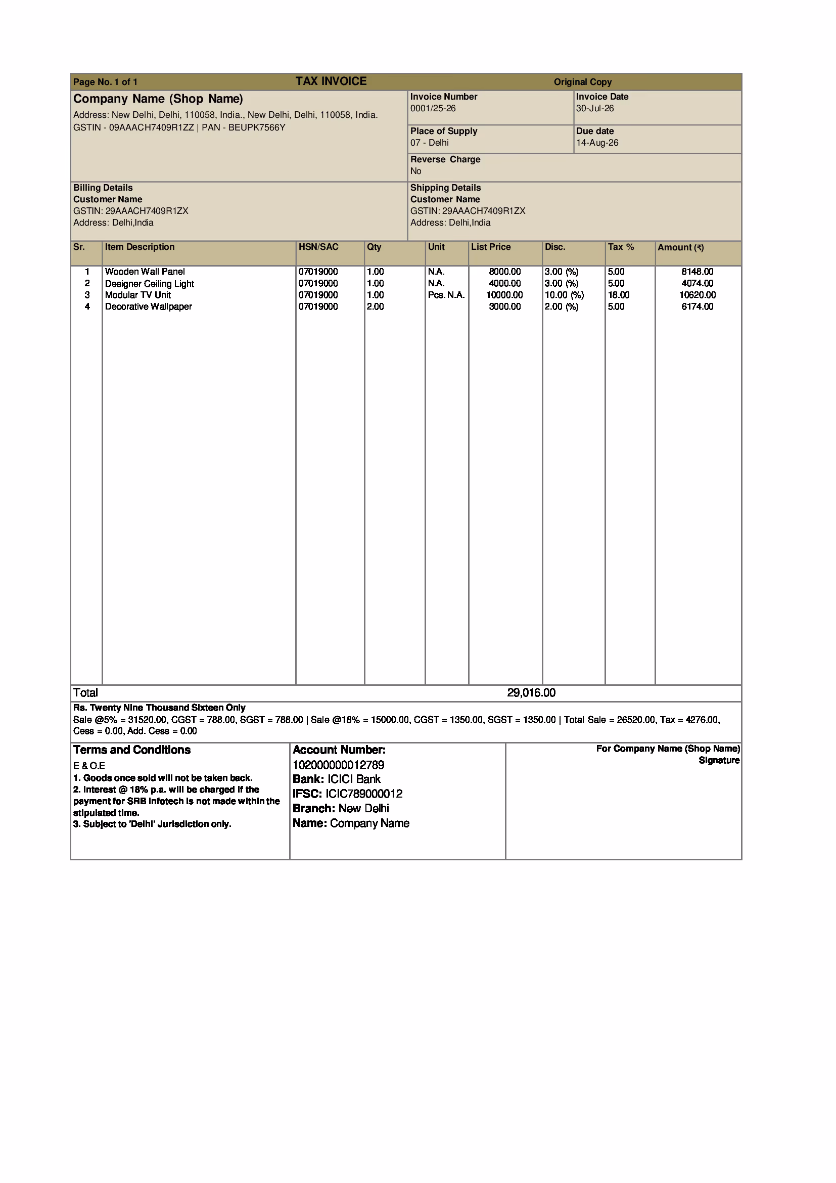Interior Design Invoice Template 3 Preview