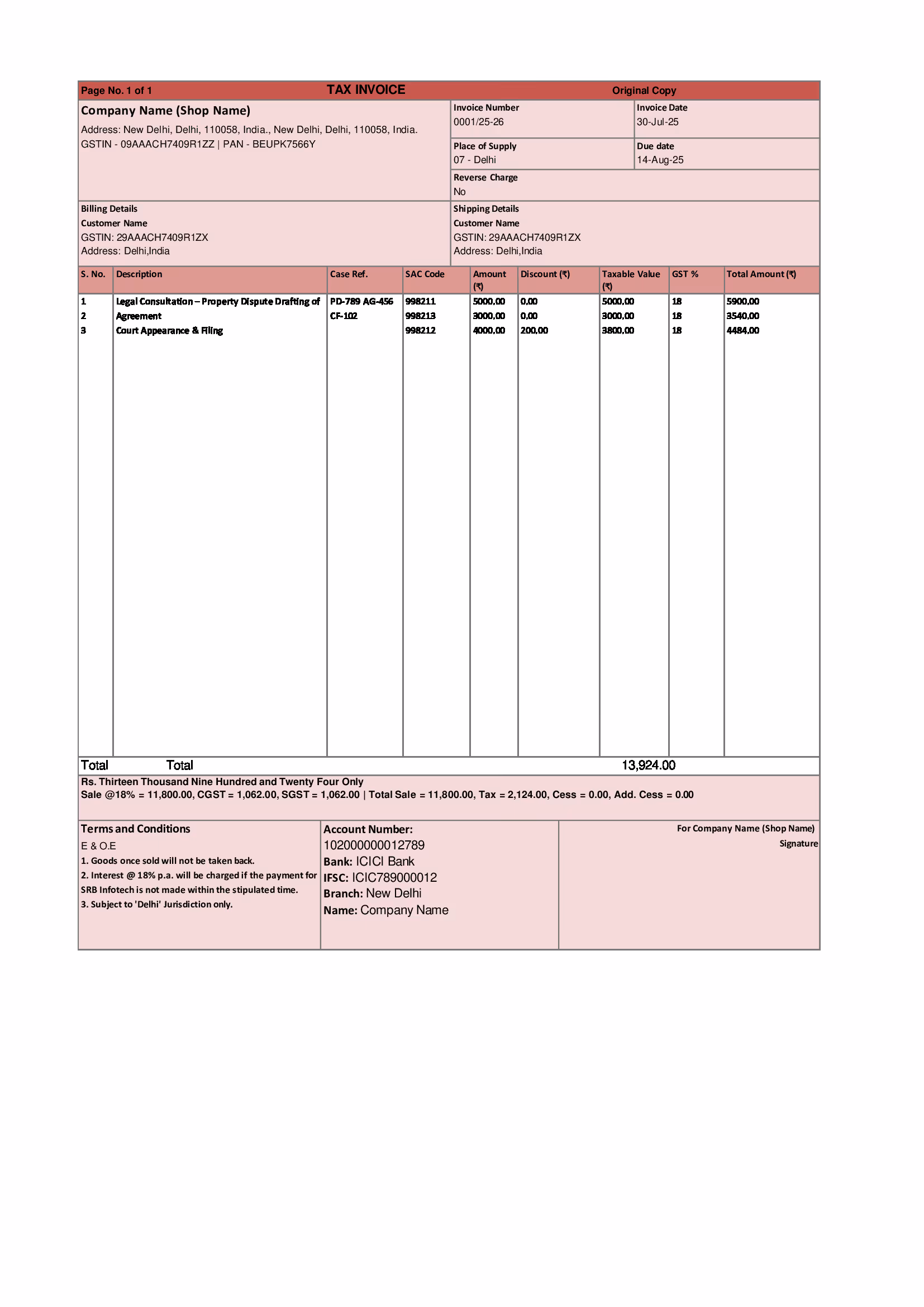 Law-Firm Invoice Template 3 Preview