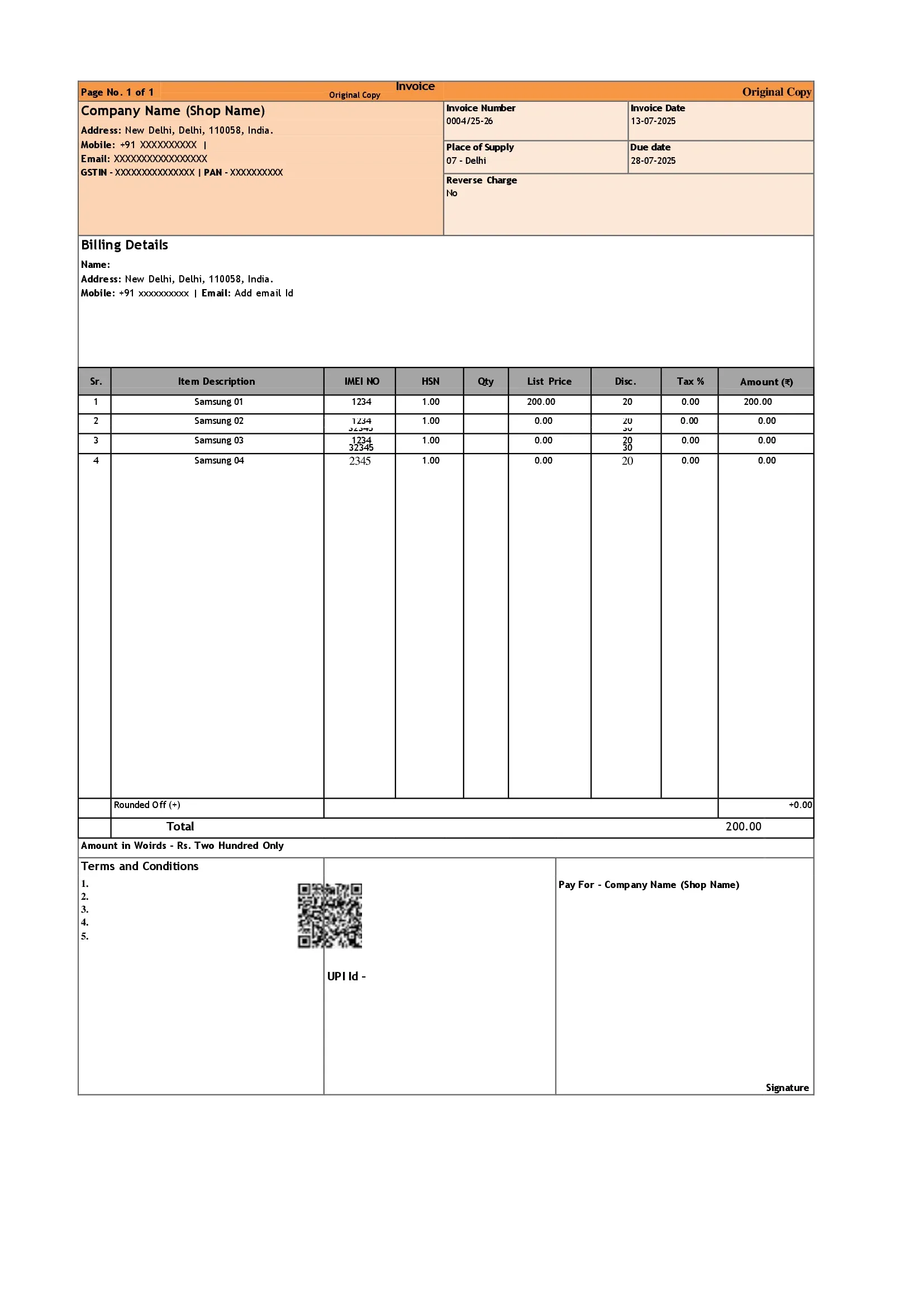 Mobile Shop Invoice Template 3 Preview