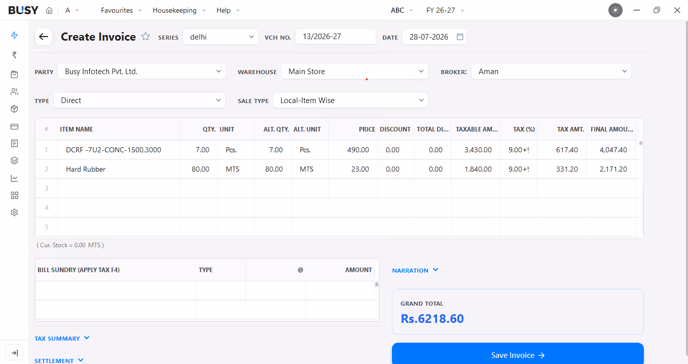 Smooth stock movement across orders, challans and invoices in BUSY