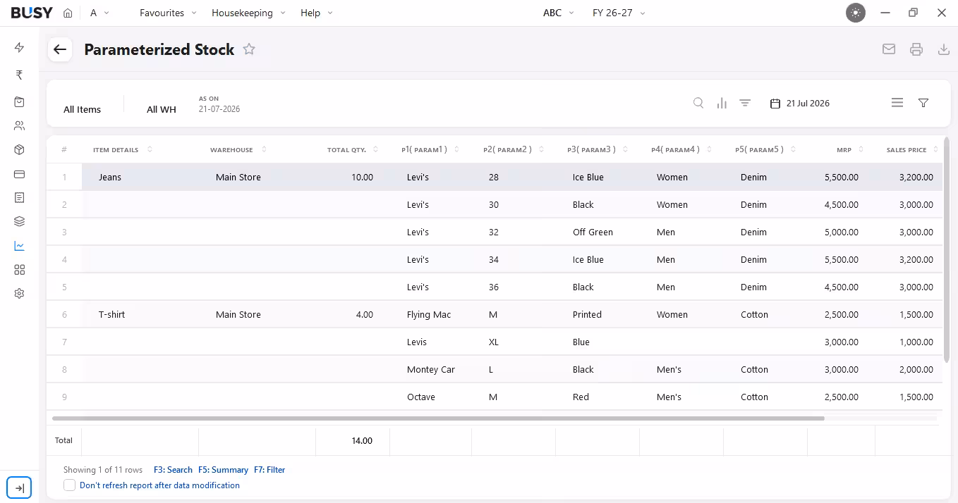 Parameterised stock with variants, batch and serial tracking in BUSY