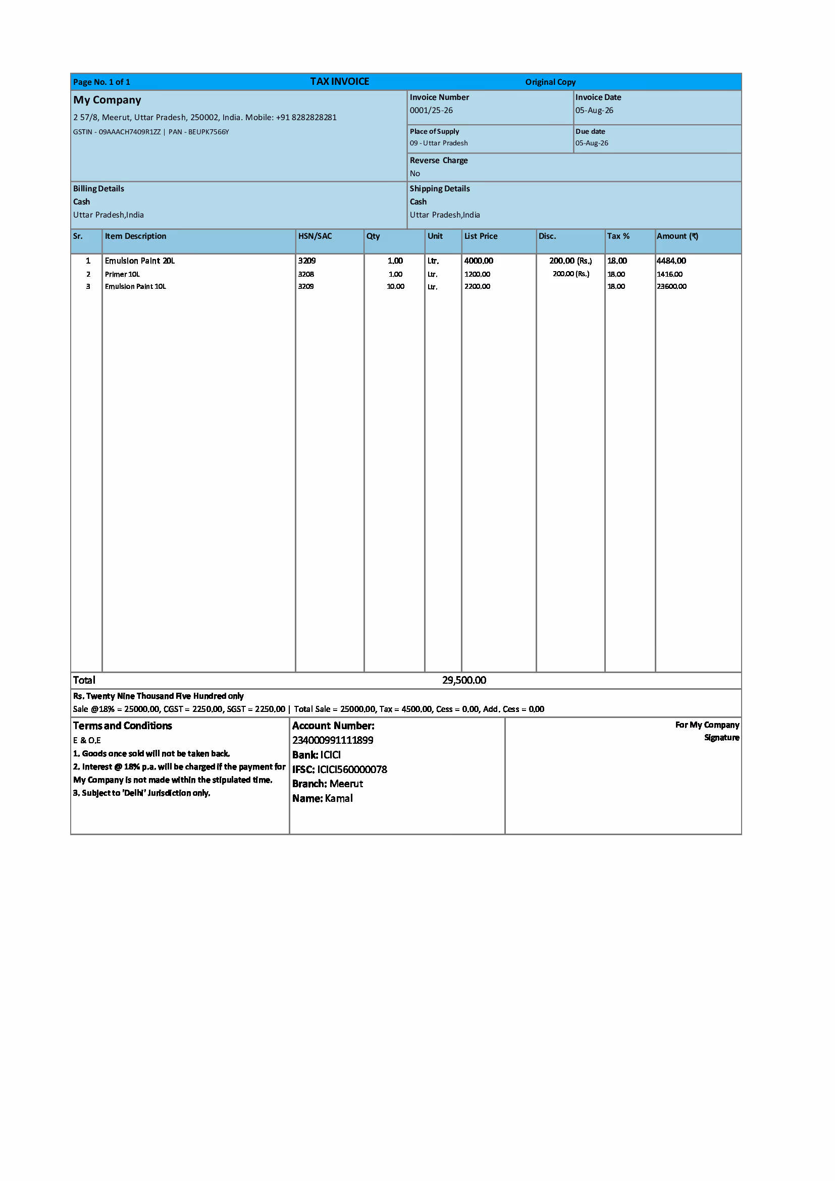 Paint Shop Invoice Template 3 Preview