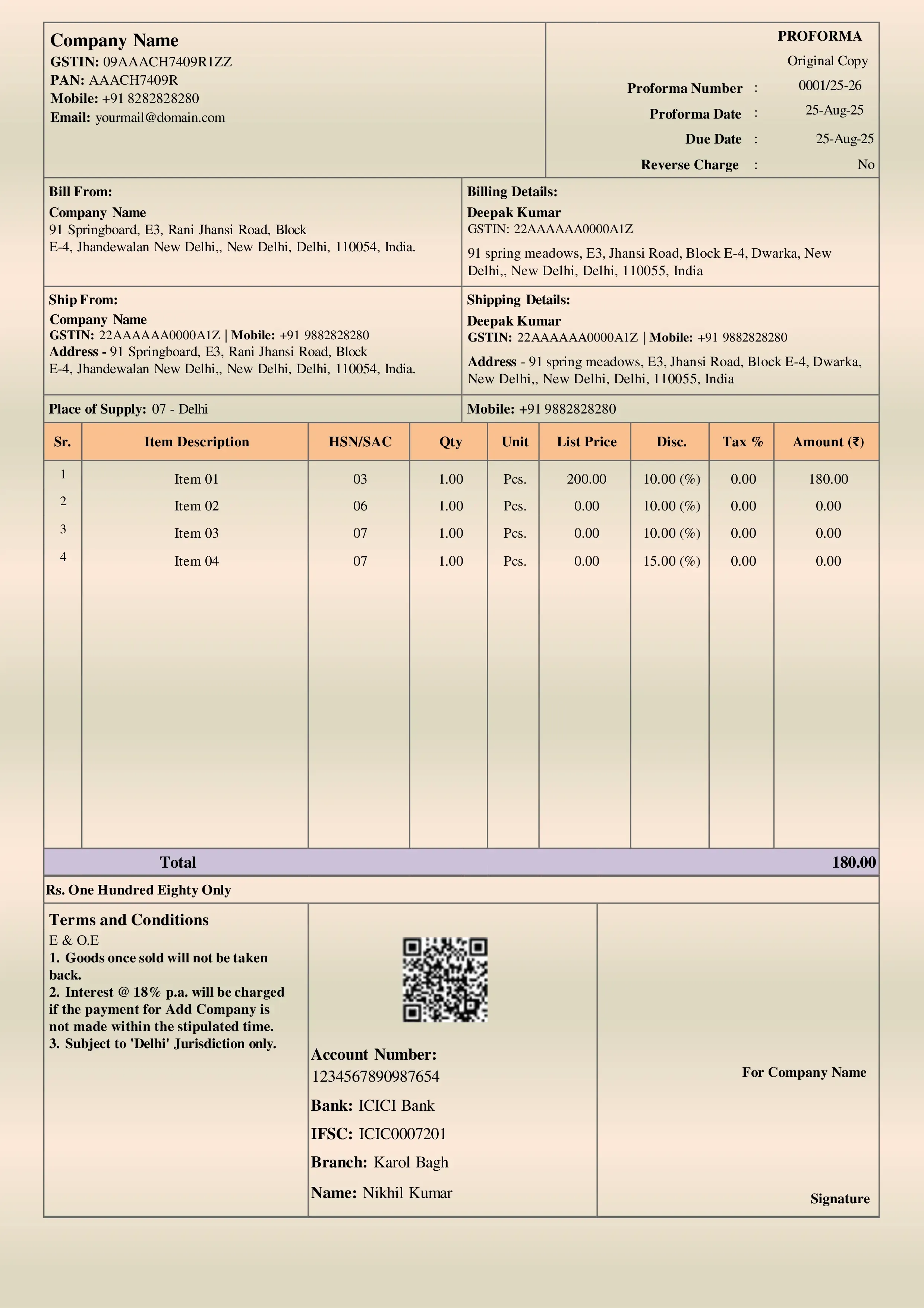 proforma invoice format in excel for advance payment and order approval
