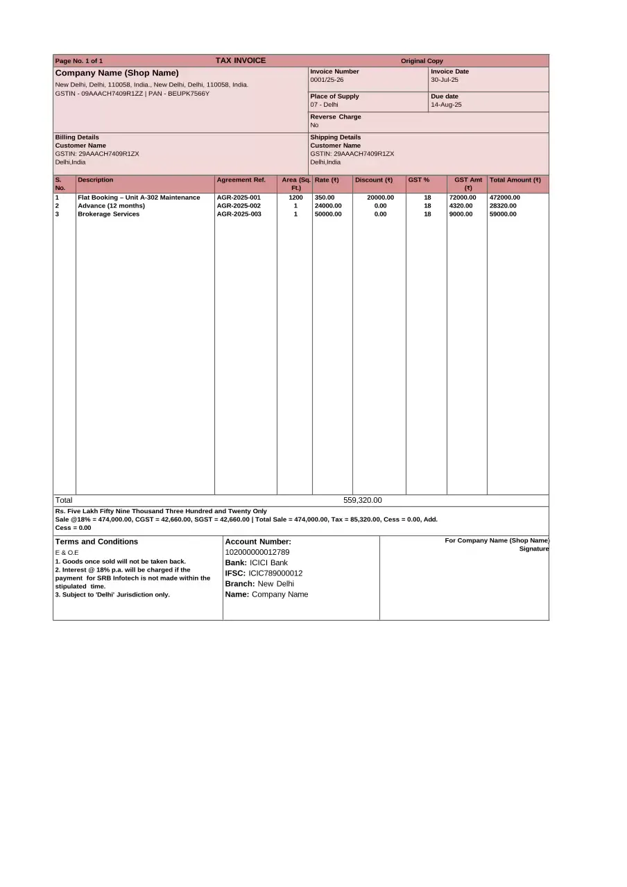 Real Estate Invoice Template 3 Preview