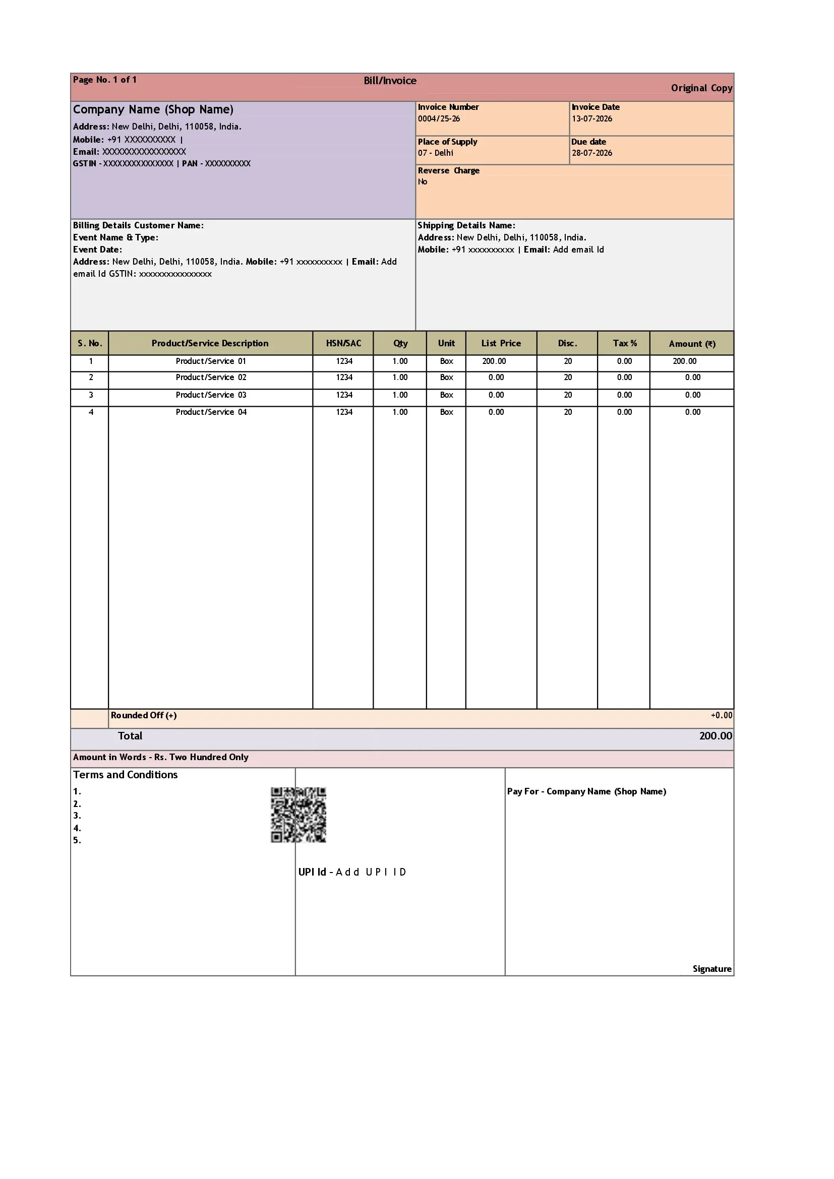 Restaurant Invoice Template 3 Preview
