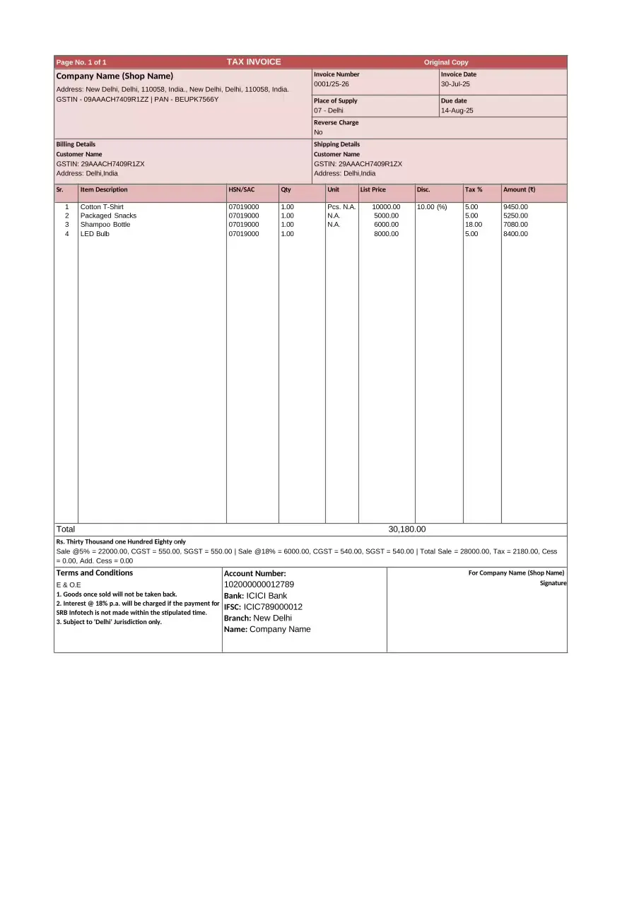 Retail Invoice Template 3 Preview