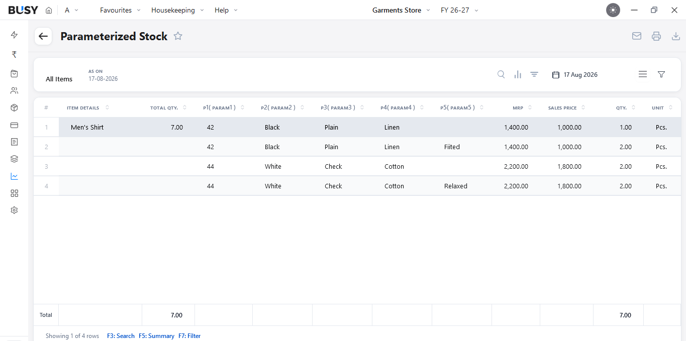 Parameterized Stock report under Advanced Inventory in BUSY