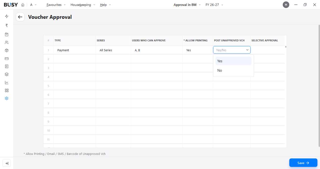 Post Unapproved Vch option in the voucher approval configuration