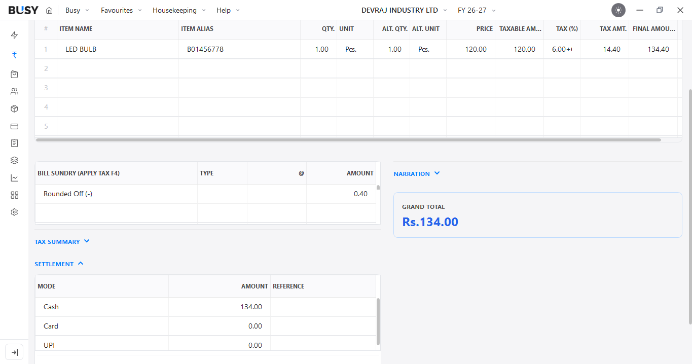 Settlement option available at the bottom of the invoice