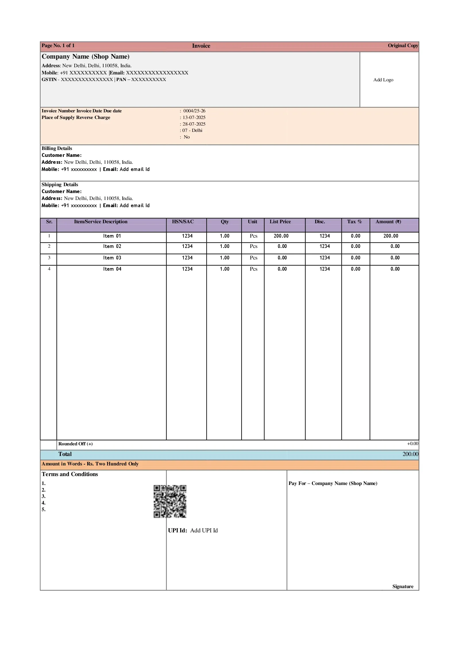 Stationery Shop Invoice Template 3 Preview