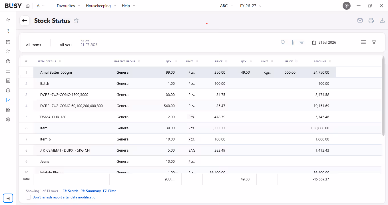 Godown-wise stock across multiple locations in BUSY