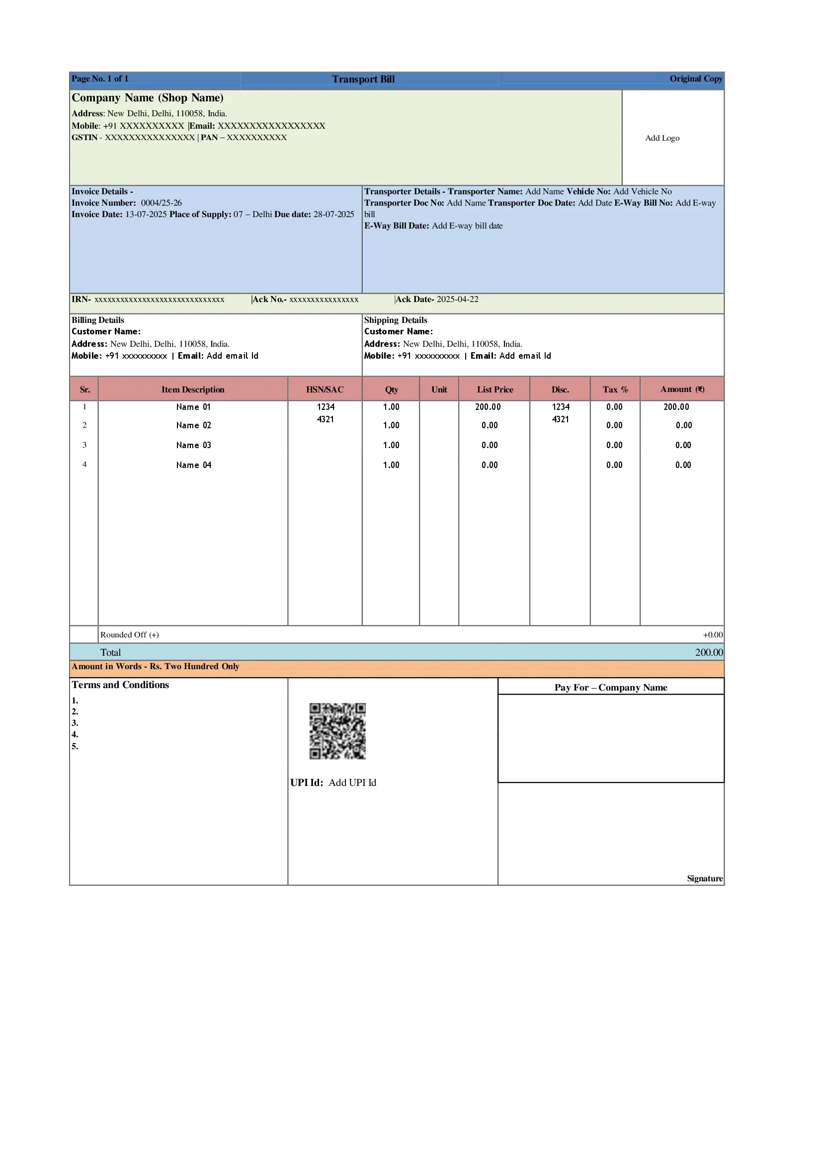 Transport Invoice Template 3 Preview