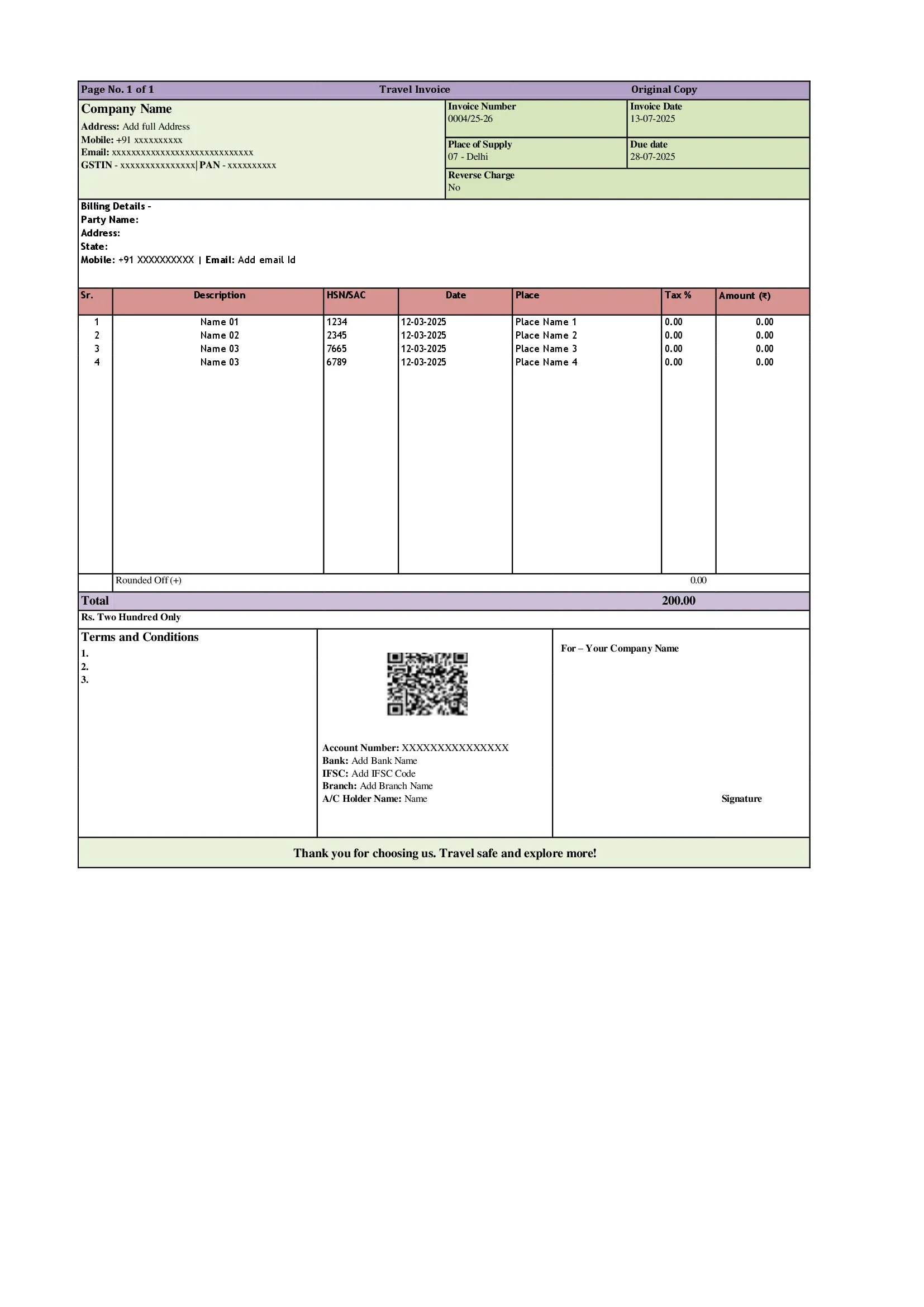 Travel Invoice Template 3 Preview