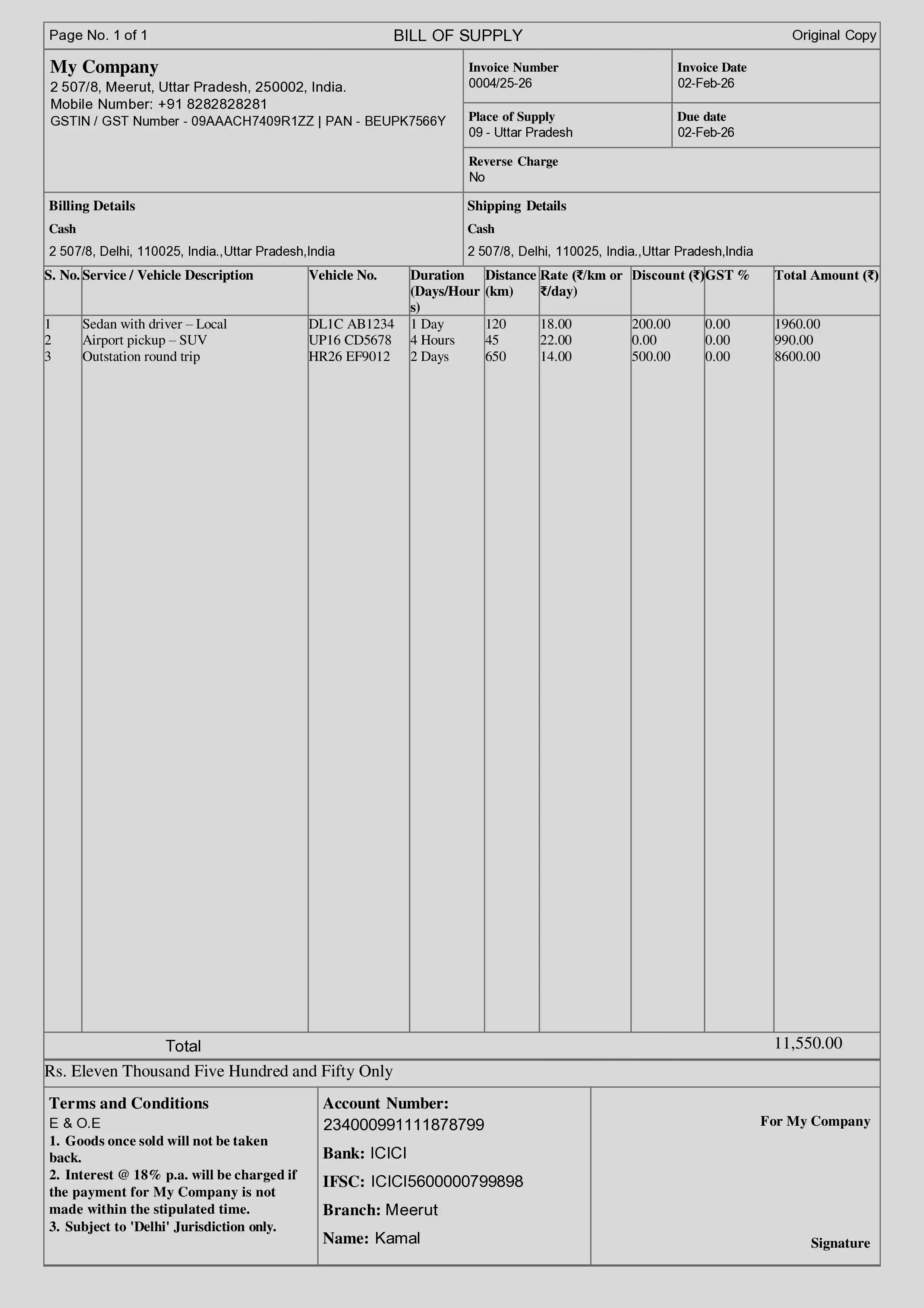 Vehicle Rental Invoice Template 2 Preview