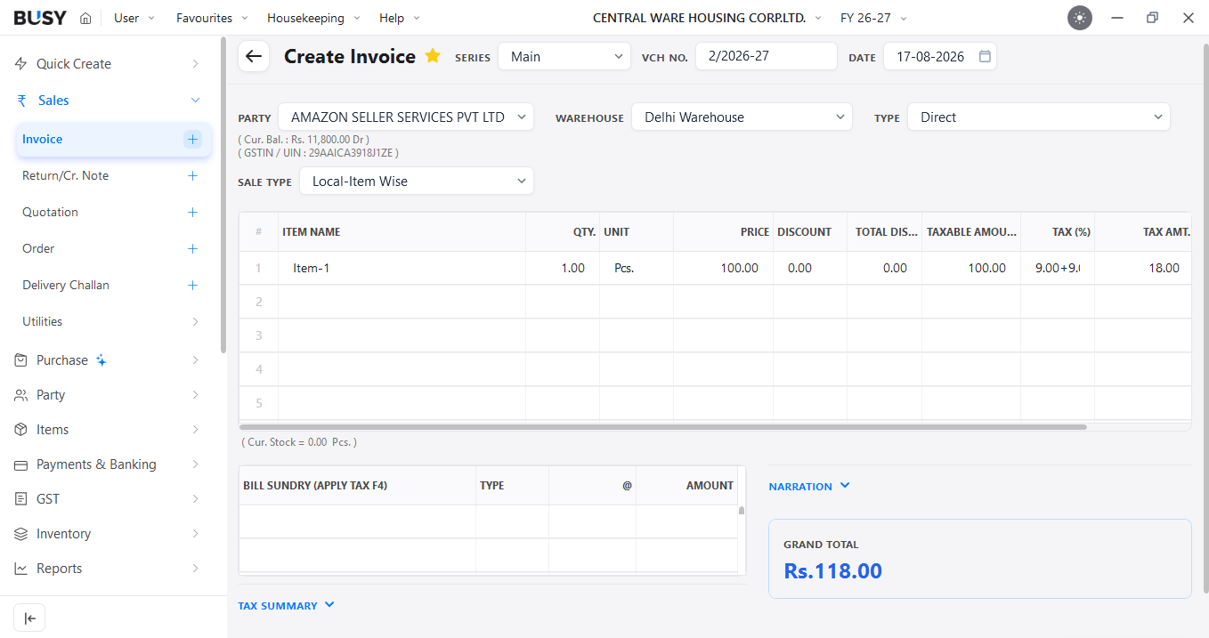 Selecting the warehouse at voucher level in BUSY
