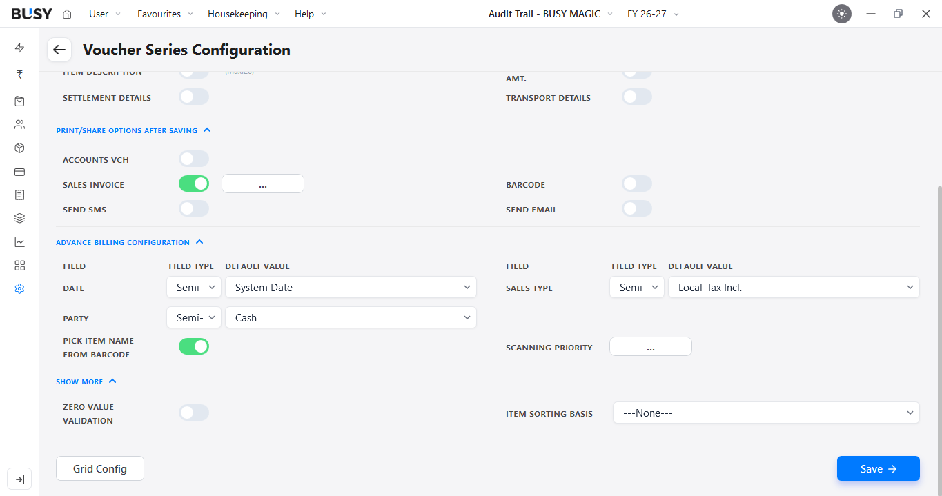 Pick Item Name from Barcode option enabled in voucher configuration