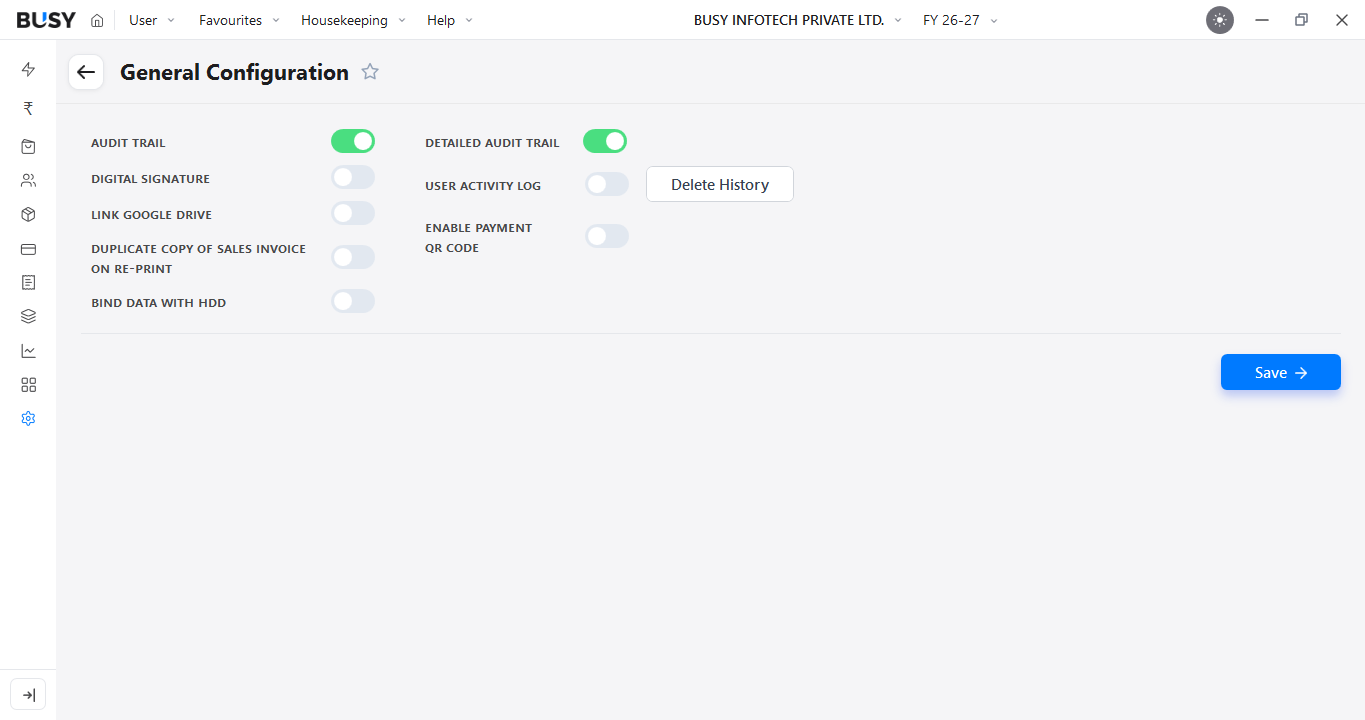 Detailed Audit Trail enabled in BUSY General Configuration