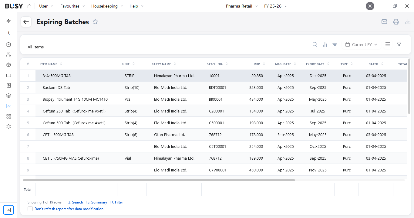 Expiring Batches report in BUSY