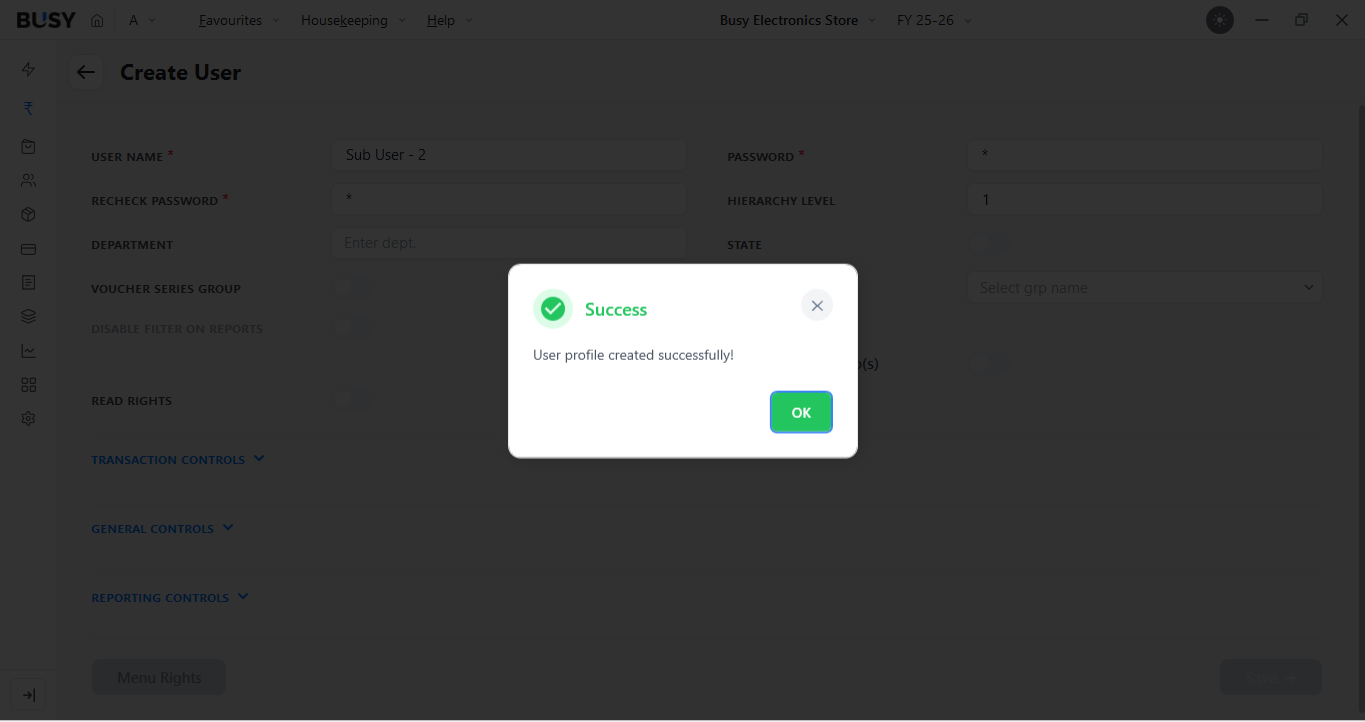 Saving user access rights in BUSY