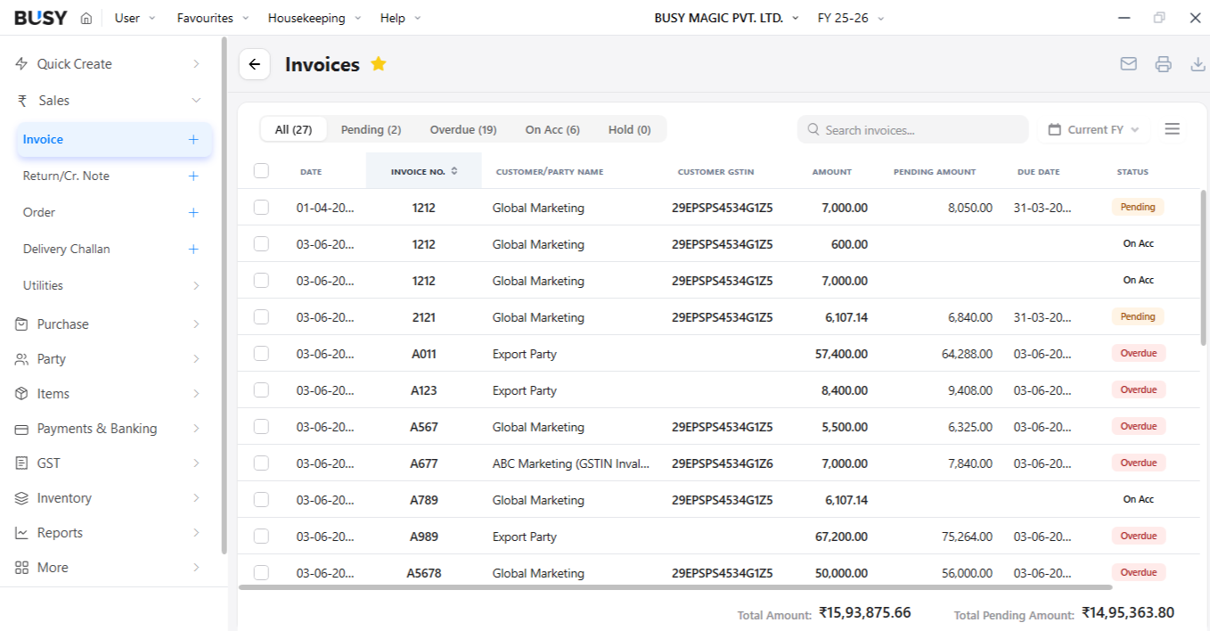 Filter and find vouchers quickly in BUSY