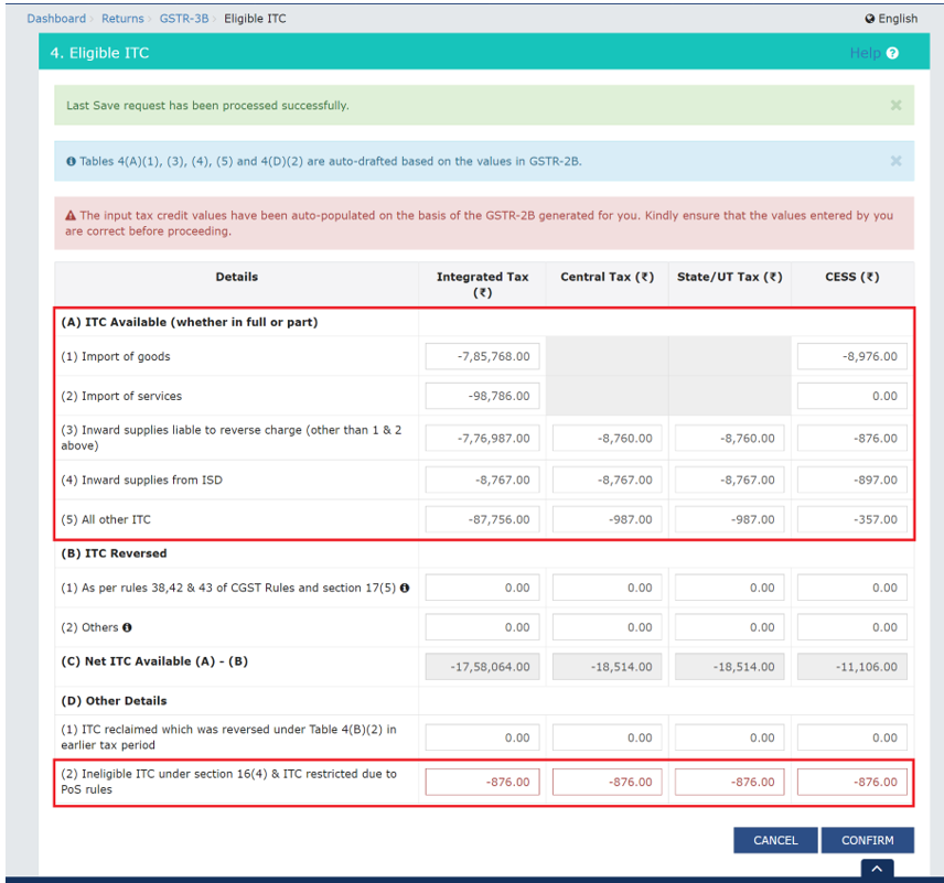 Auto-populated from GSTR-2B.