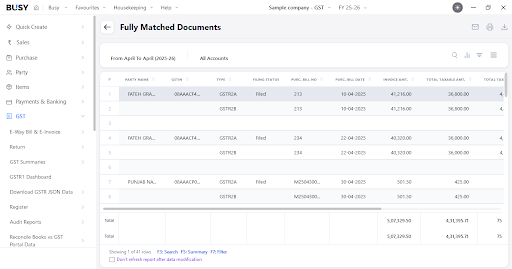 Auto purchase invoice matching with GSTR-2B in BUSY