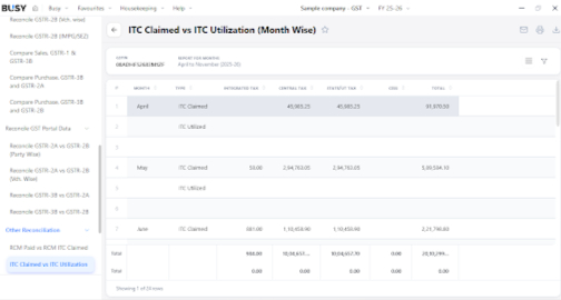 Supplier and invoice-wise GST reconciliation in BUSY