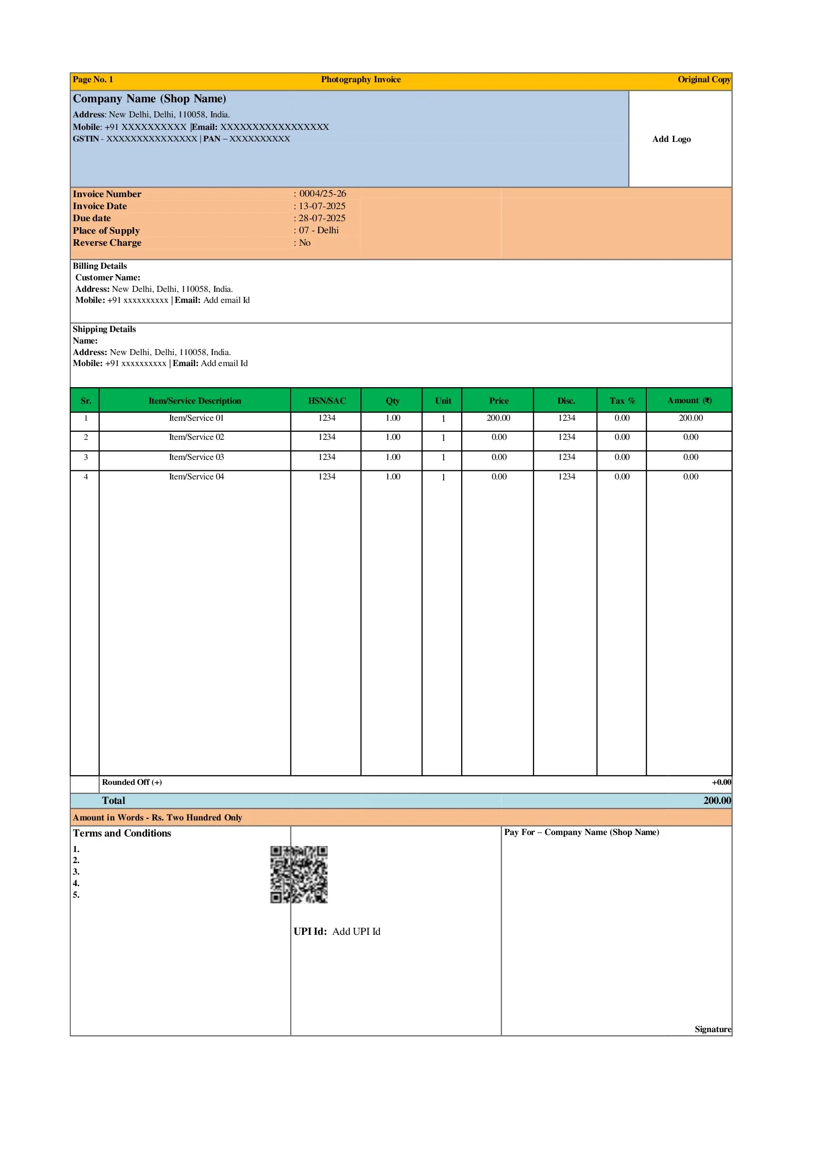 Photography Invoice Template 3 Preview